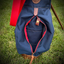 Load image into Gallery viewer, Navy Cordura/Red/English Tan Leather Trim Sunday Golf Bag