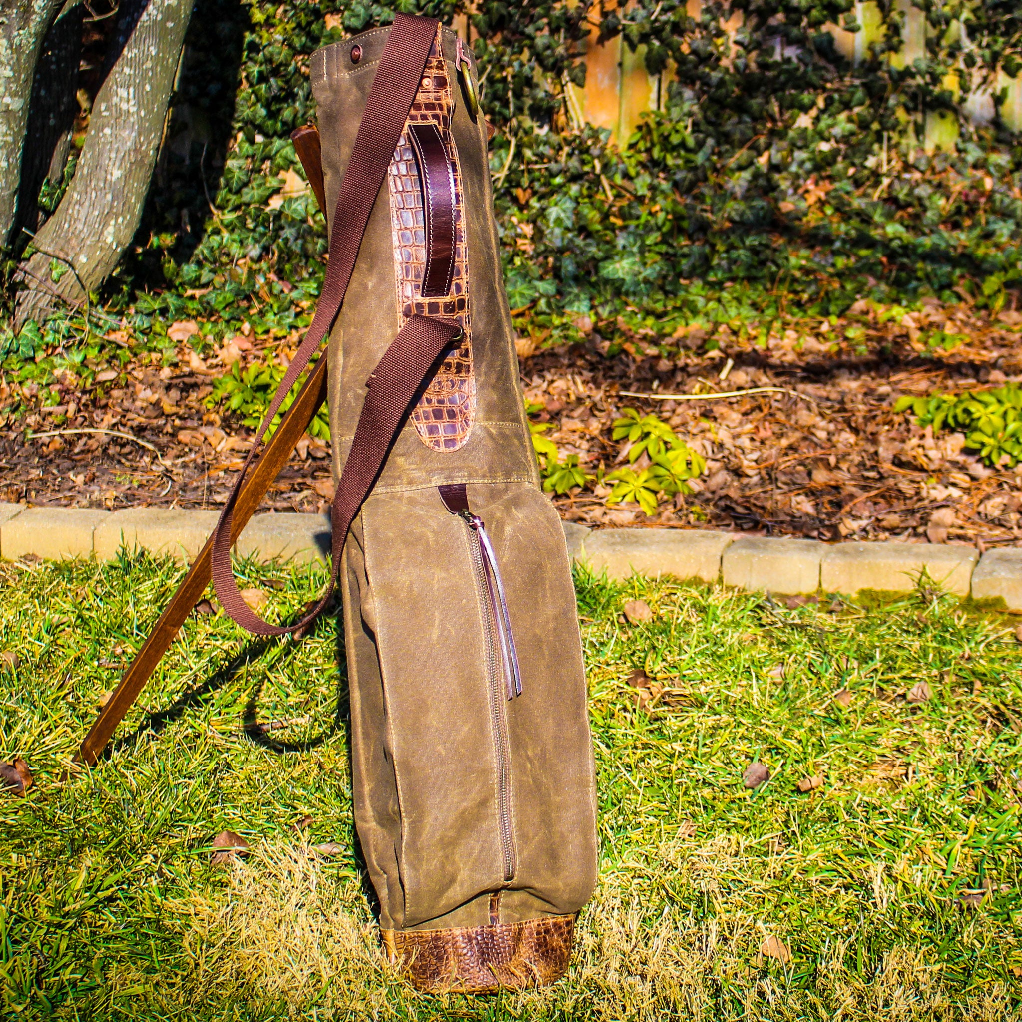 Field Tan Waxed Duck/Brown/Croc Leather Trim Sunday Golf Bag