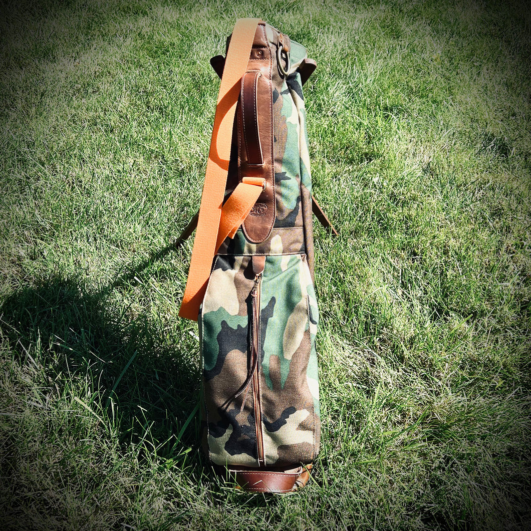 Woodland Camo Cordura/Orange/English Tan Leather Trim Sunday Golf Bag