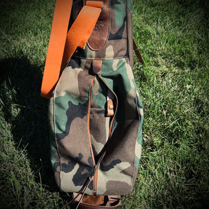 Woodland Camo Cordura/Orange/English Tan Leather Trim Sunday Golf Bag