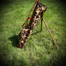 Load image into Gallery viewer, Duck Camo Cordura/Red/English Tan Leather Trim Sunday Golf Bag